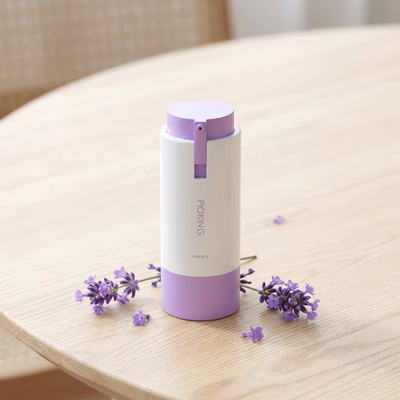 Flacone per lozioni airless rotondo da 15 ml, 30 ml, 50 ml, con etichetta privata riciclabile, colore rosa viola personalizzato, in ABS, per packaging skincare