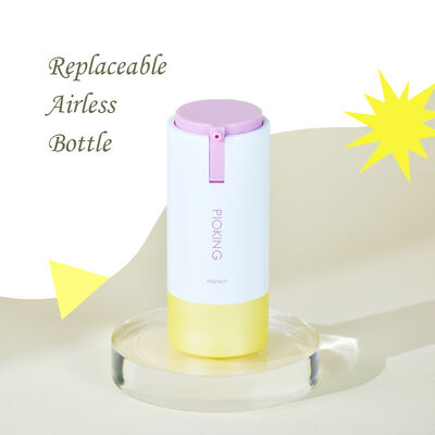 Flacone per lozioni airless rotondo da 15 ml, 30 ml, 50 ml, con etichetta privata riciclabile, colore rosa viola personalizzato, in ABS, per packaging skincare