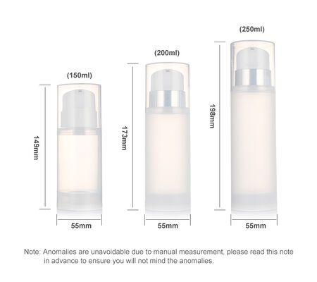 Bottiglia di pompa senza aria 150 ml 200 ml 250 ml/PP Bottiglia di pompa di lozione trasparente per imballaggi cosmetici