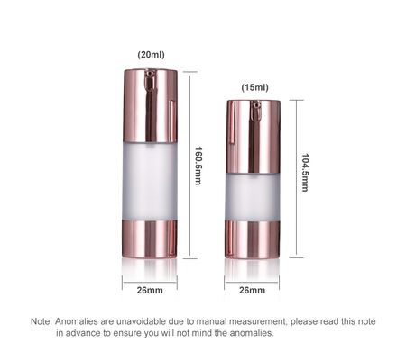 Luxury Rose Gold Bottle di pompa senza aria 15-20ml Bottle di lozione senza aria rotonda Bottle di siero