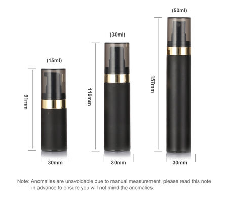Bottiglia nera senza aria di alta qualità 15ml 30ml 50ml Bottiglie cosmetiche senza aria in plastica in PP