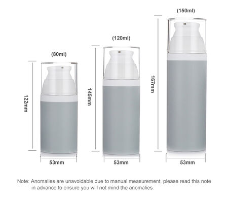 Color Grigio Bottiglia di pompa senza aria da 80 ml 3 dimensioni Bottiglia senza aria di plastica opzionale per cosmetici